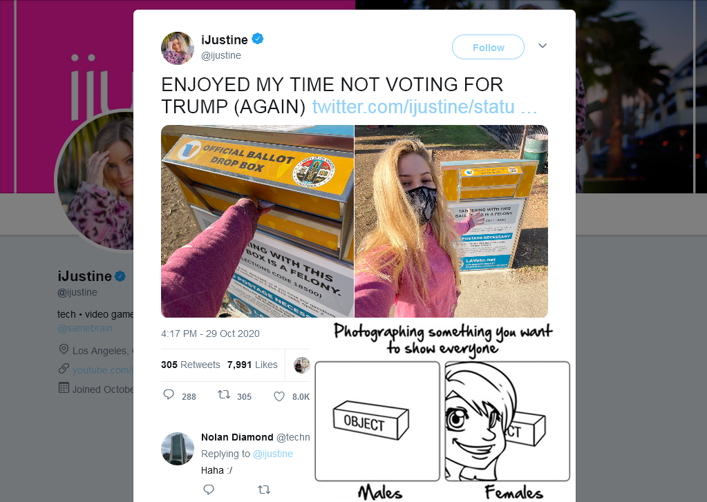 iJustine on Twitter_ _ENJOYED MY TIME NOT VOTING FOR TRUMP (AGAIN) h_ - archive.is.png