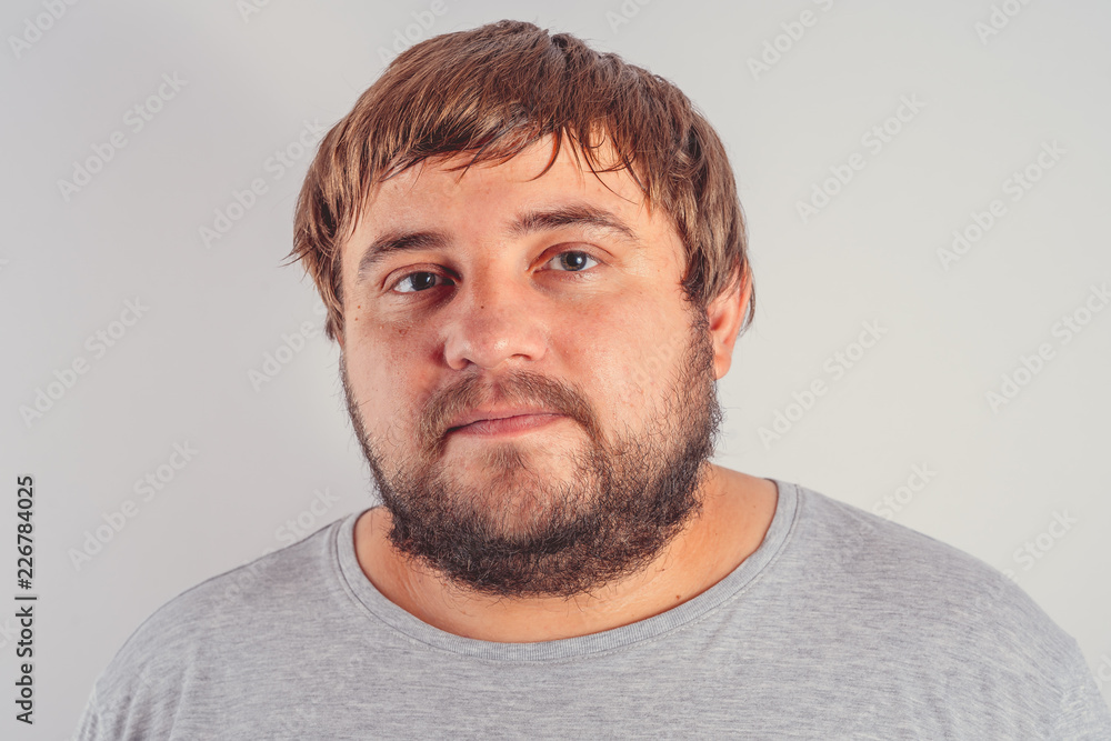 Fat bearded man on white background, close up Stock Photo | Adobe Stock